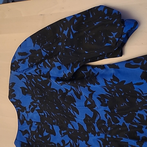 LIKE NEW VTG Unbranded Deep Blue and Black Floral Print 1980s Blazer - Picture 10 of 15